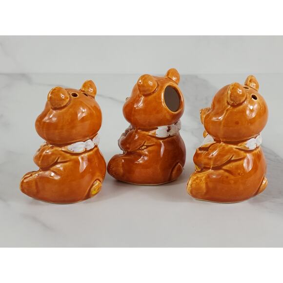 Bear Cub Salt & Pepper Shakers Toothpick Holder 3" Glazed Ceramic 70's Japan Vtg - Picture 7 of 14